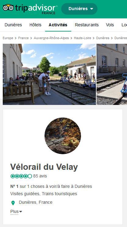 Vélorail du Velay récompensé par Tripadvisor Vélorail du Velay récompensé par Tripadvisor